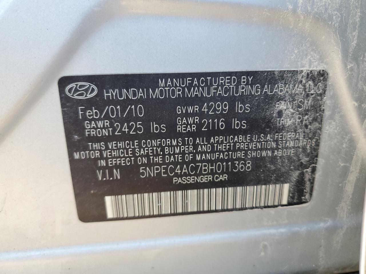 5NPEC4AC7BH011368 2011 Hyundai Sonata Se