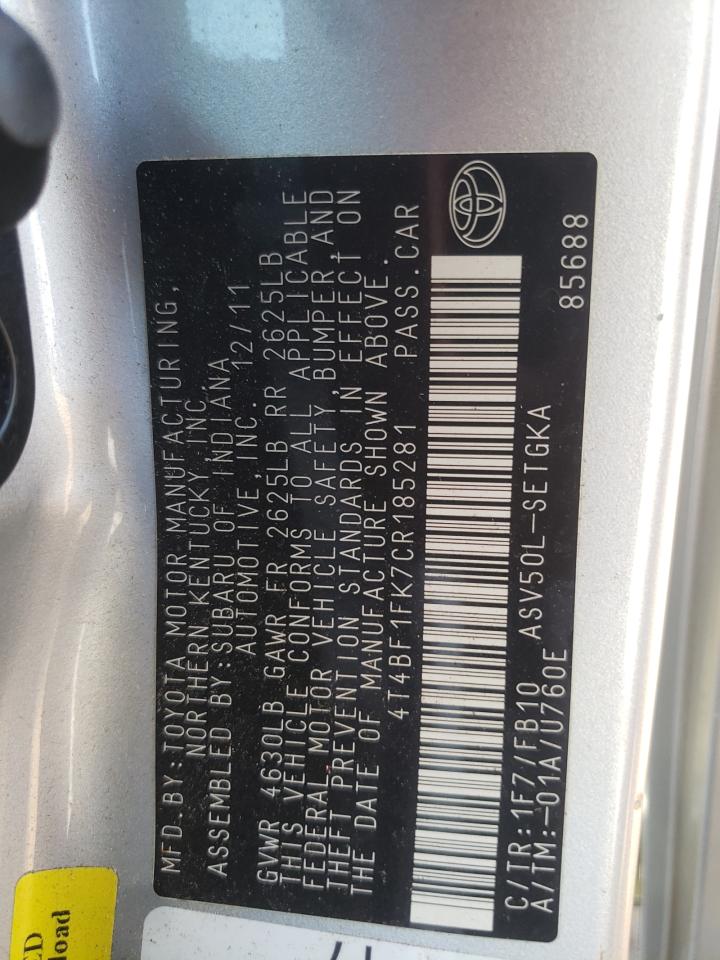 4T4BF1FK7CR185281 2012 Toyota Camry Base