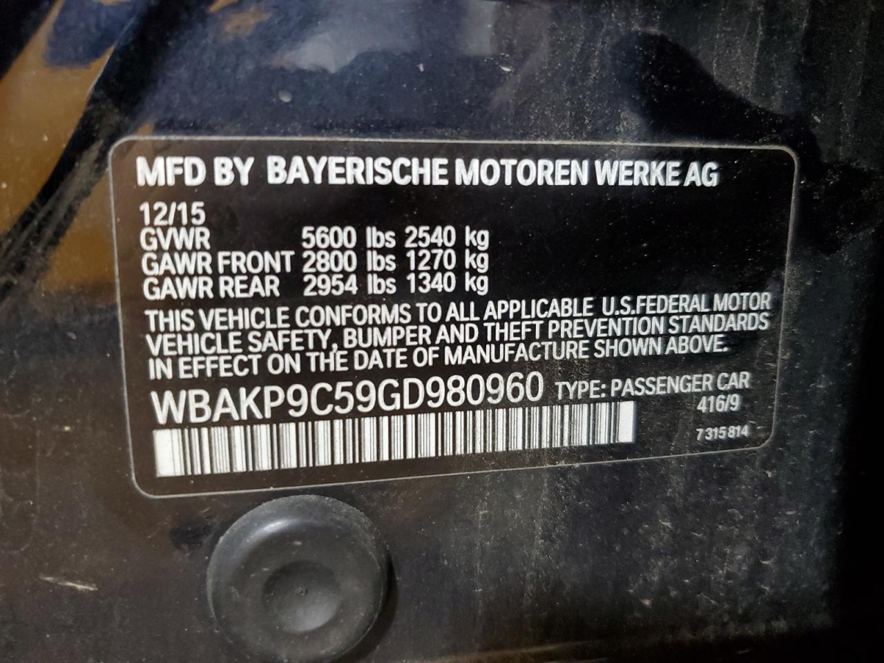 WBAKP9C59GD980960 2016 BMW 550 Xi