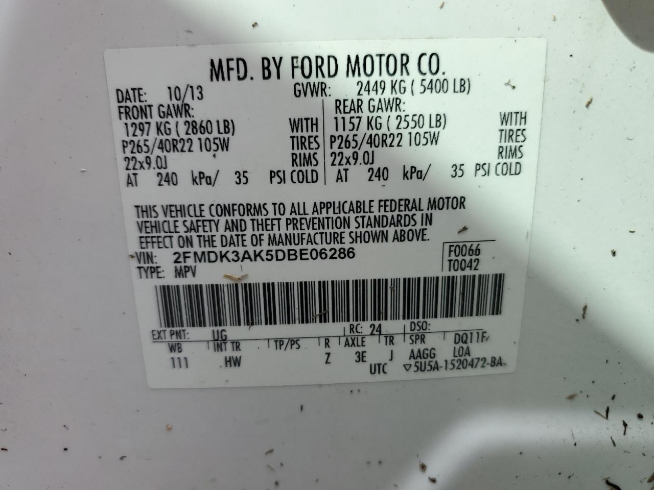 2FMDK3AK5DBE06286 2013 Ford Edge Sport