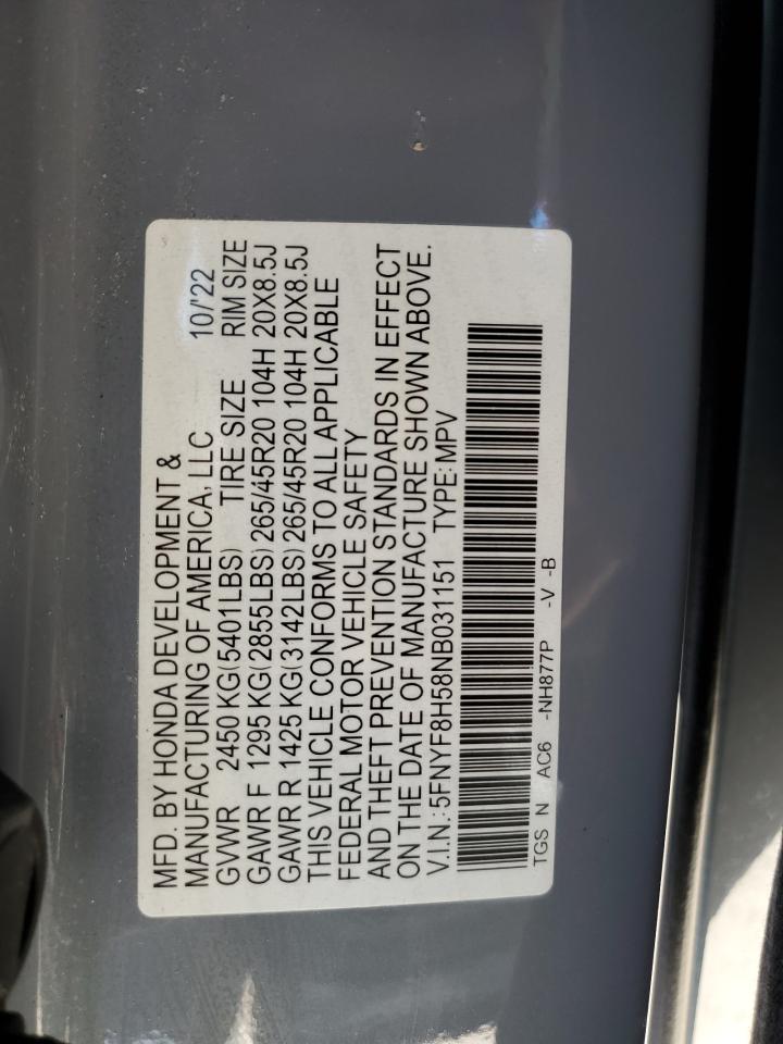 2022 Honda Passport Exl VIN: 5FNYF8H58NB031151 Lot: 76682044