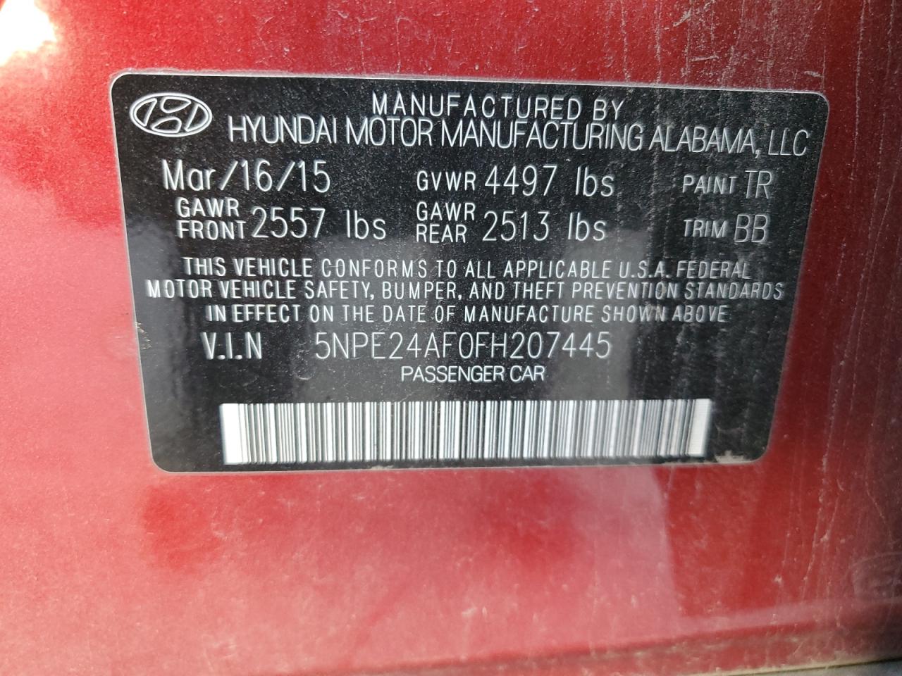 5NPE24AF0FH207445 2015 Hyundai Sonata Se