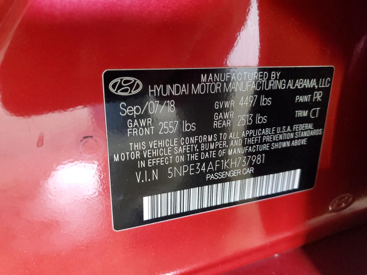 5NPE34AF1KH737981 2019 Hyundai Sonata Limited