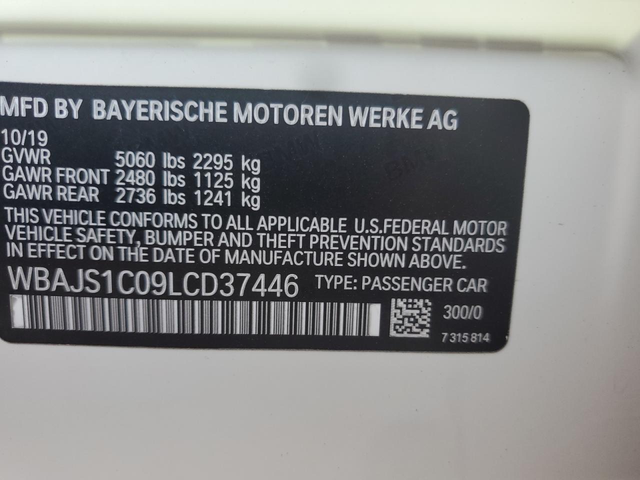 2020 BMW 540 I VIN: WBAJS1C09LCD37446 Lot: 74312454