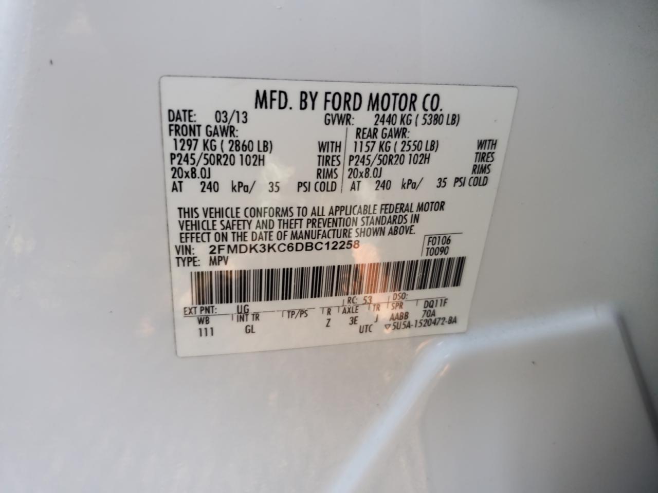 2FMDK3KC6DBC12258 2013 Ford Edge Limited