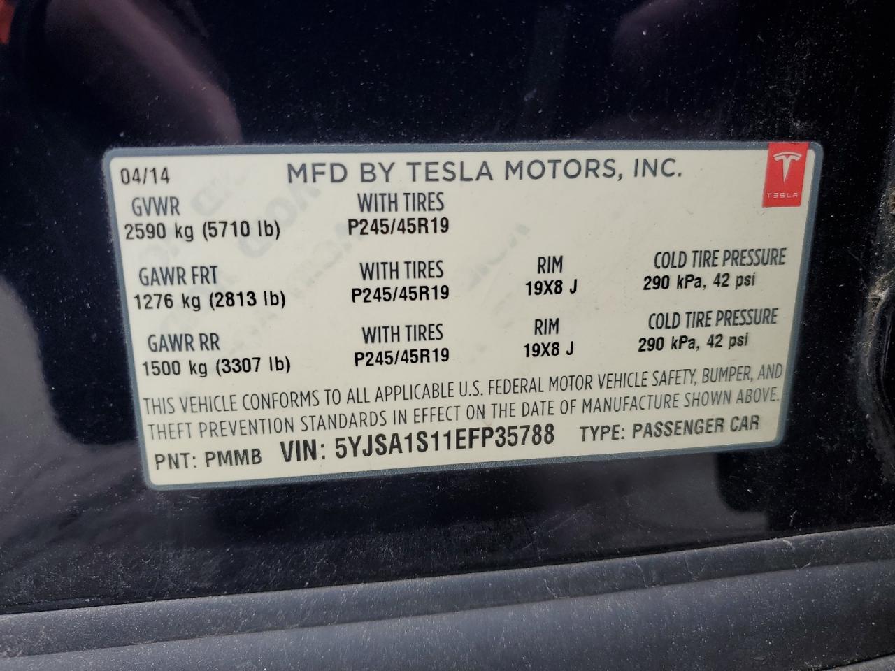 2014 Tesla Model S VIN: 5YJSA1S11EFP35788 Lot: 77225394