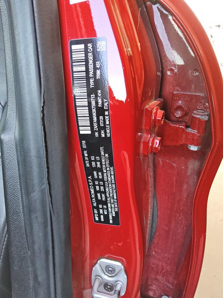 2019 Alfa Romeo Giulia VIN: ZARFAMAN3K7599713 Lot: 75959984