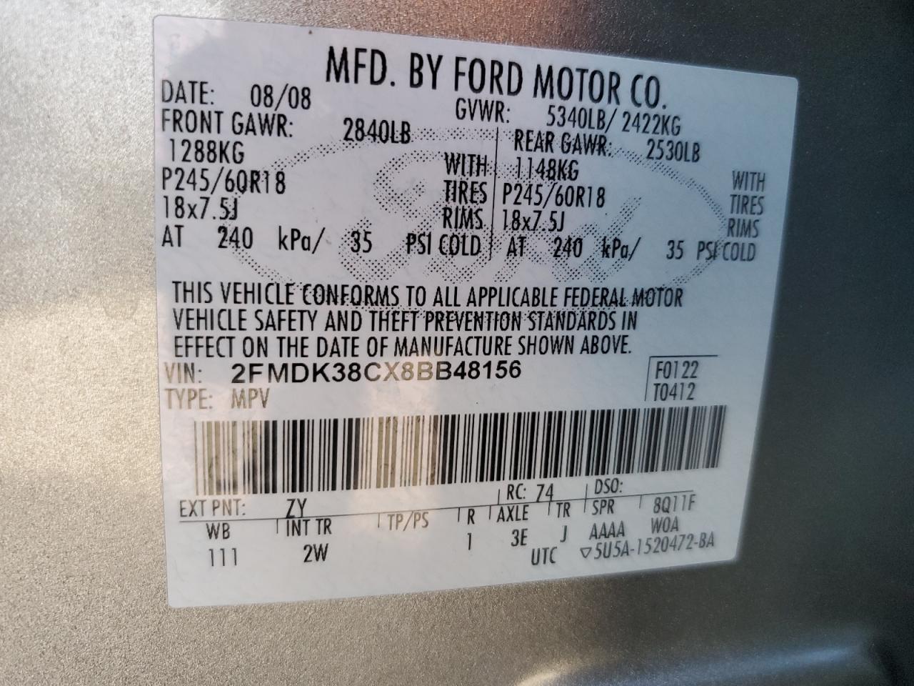 2FMDK38CX8BB48156 2008 Ford Edge Sel