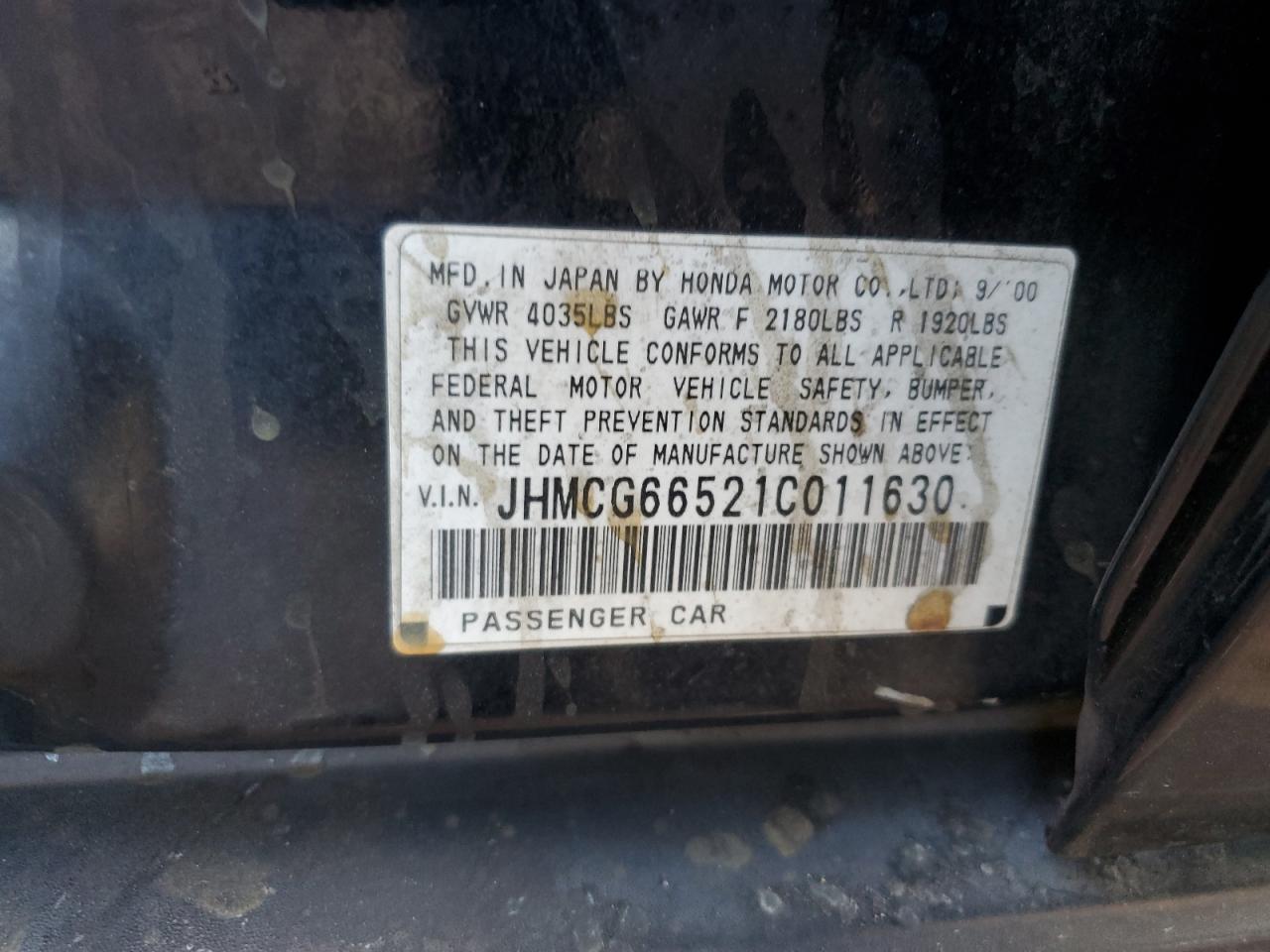 JHMCG66521C011630 2001 Honda Accord Lx