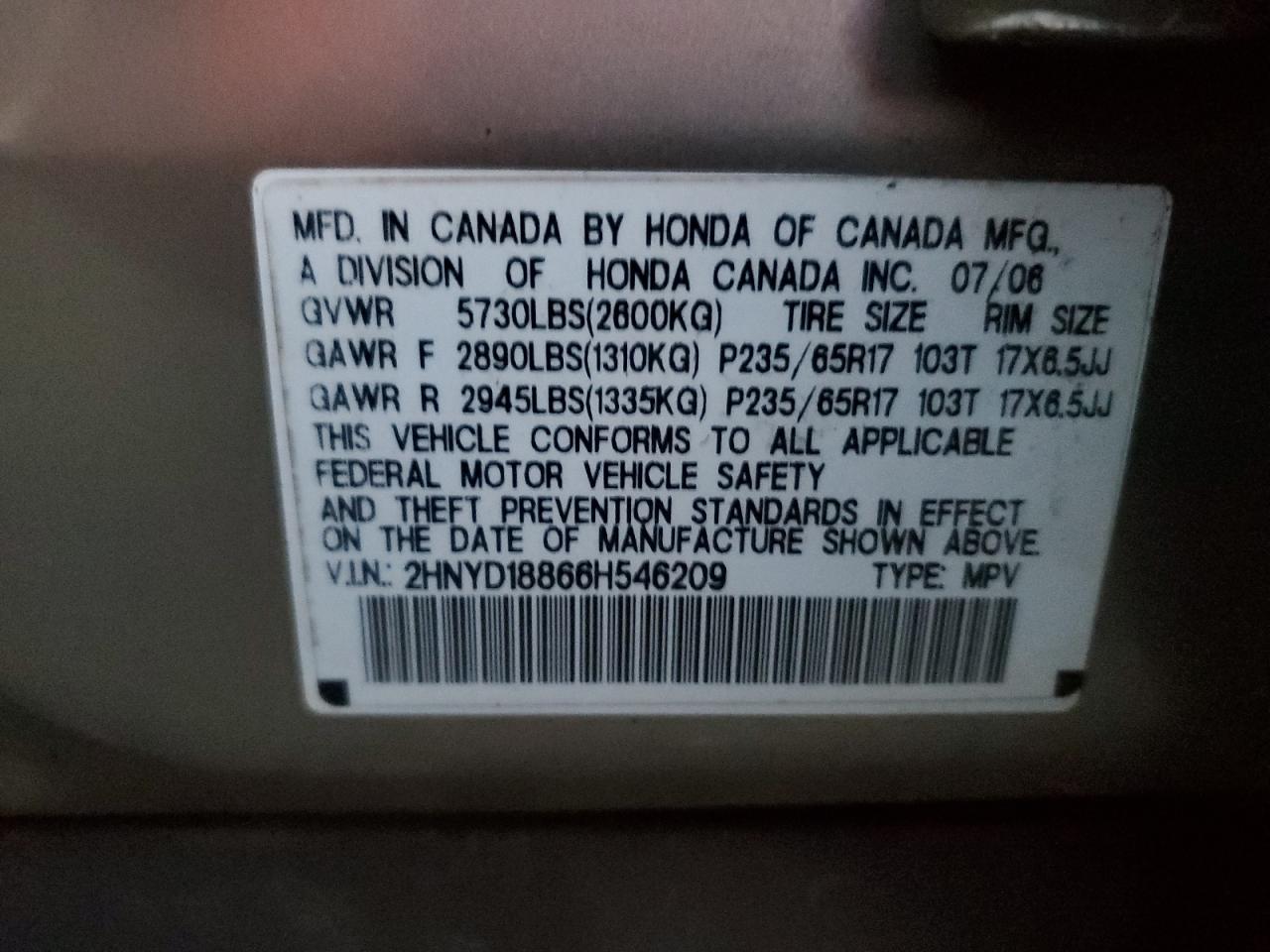 2HNYD18866H546209 2006 Acura Mdx Touring