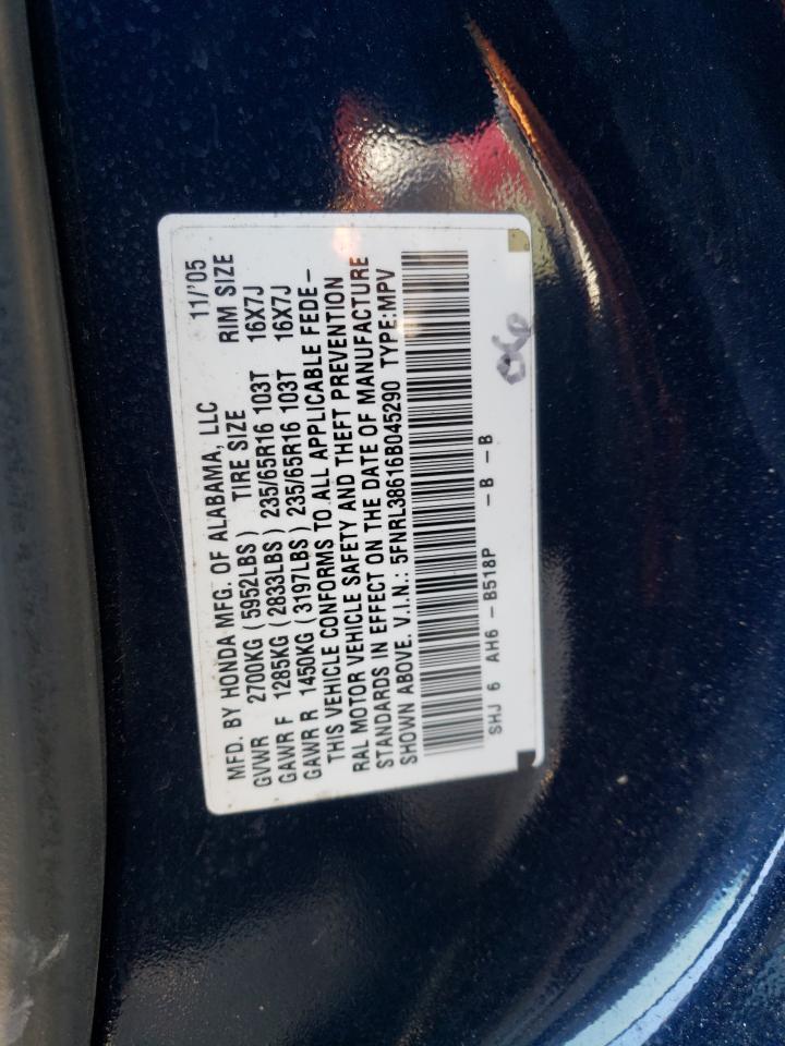 5FNRL38616B045290 2006 Honda Odyssey Exl