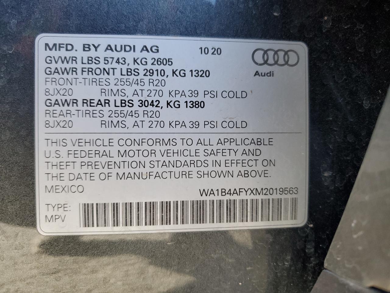 VIN WA1B4AFYXM2019563 2021 AUDI SQ5 no.14