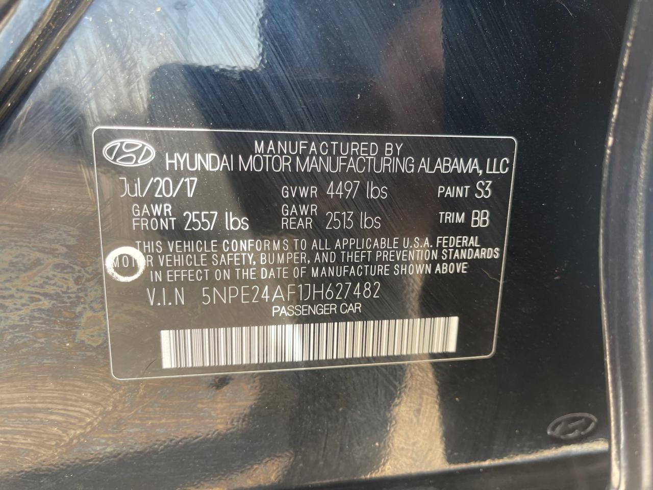 5NPE24AF1JH627482 2018 Hyundai Sonata Se