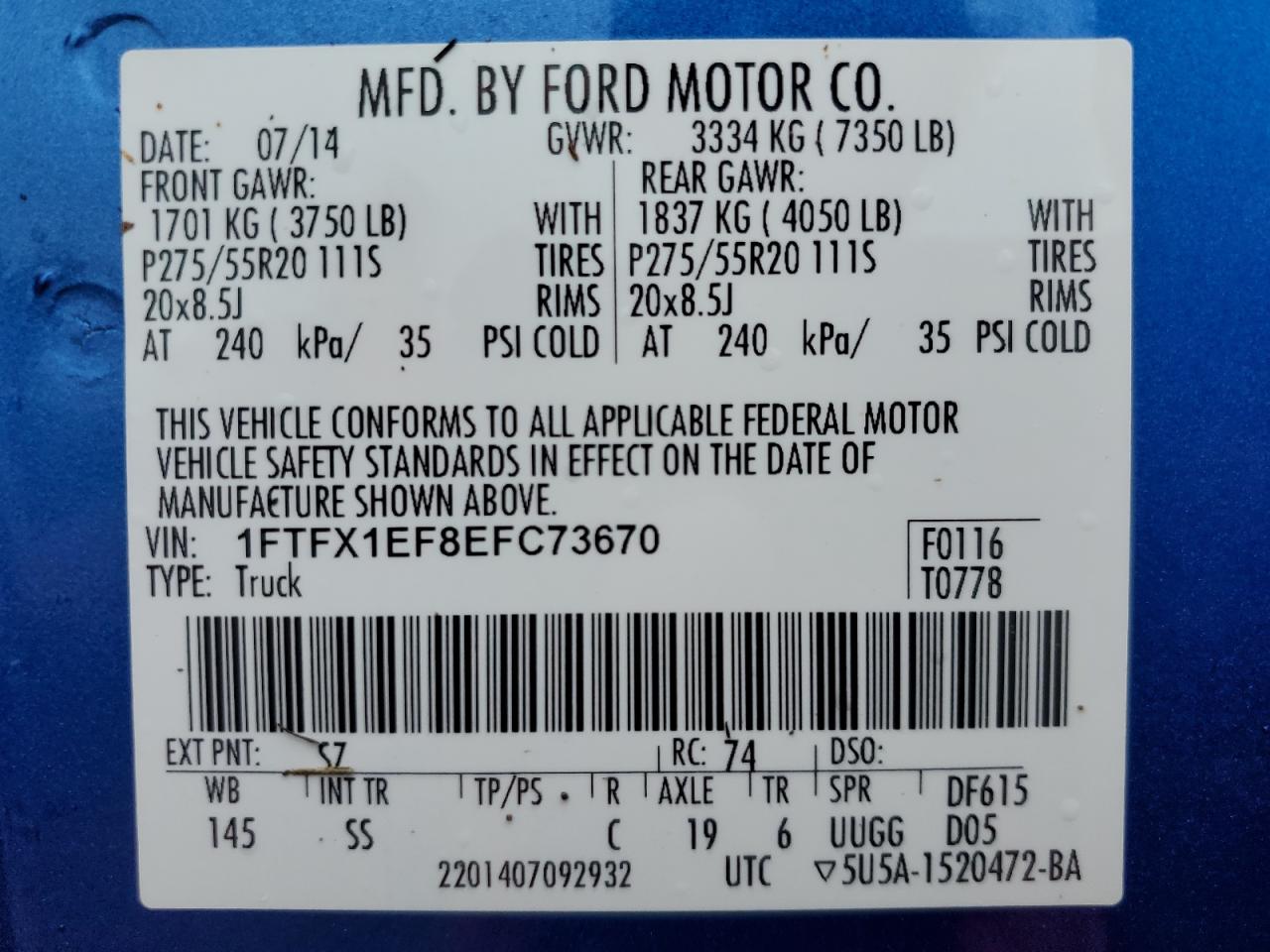 1FTFX1EF8EFC73670 2014 Ford F150 Super Cab