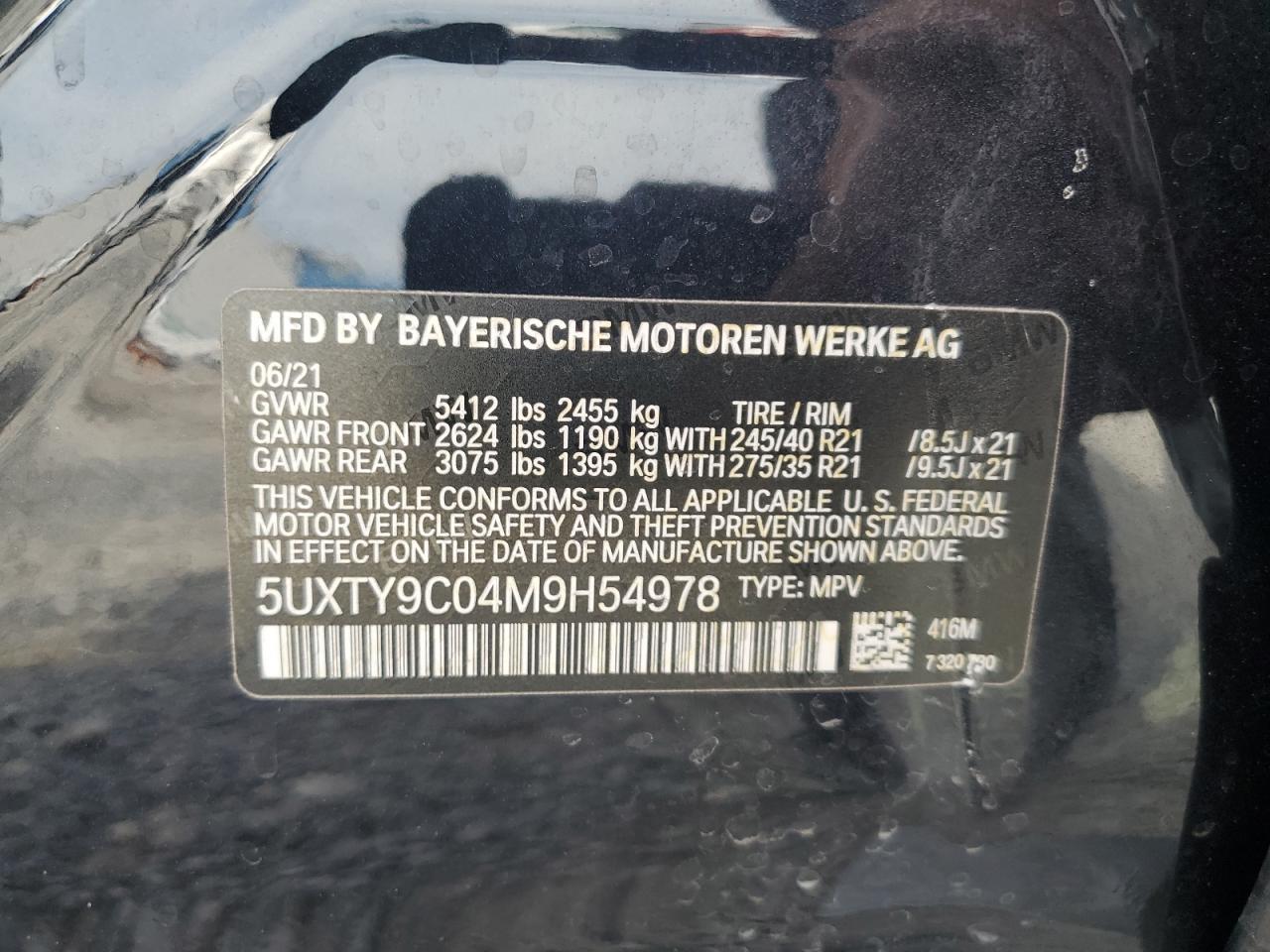 VIN 5UXTY9C04M9H54978 2021 BMW X3 no.13