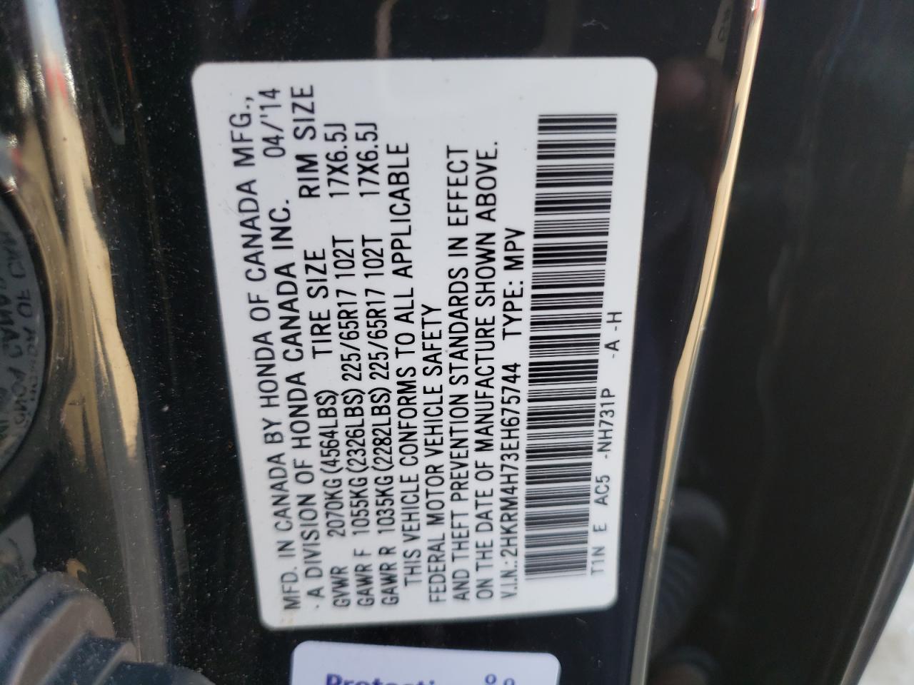 2HKRM4H73EH675744 2014 Honda Cr-V Exl