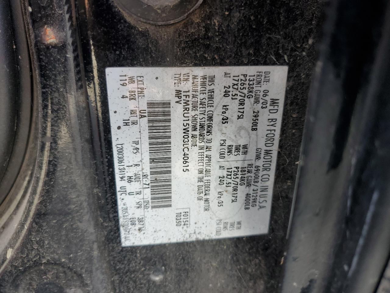 1FMRU15W03LC40615 2003 Ford Expedition Xlt