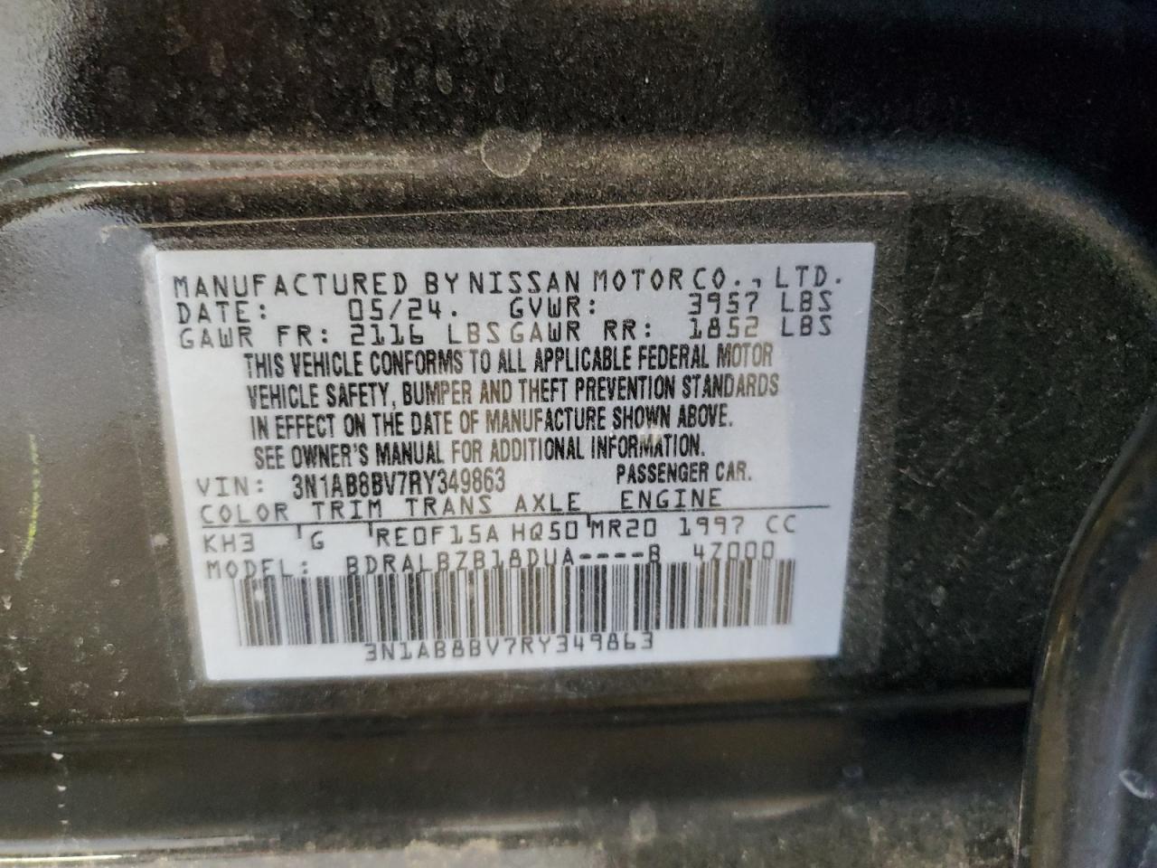 3N1AB8BV7RY349863 2024 Nissan Sentra S