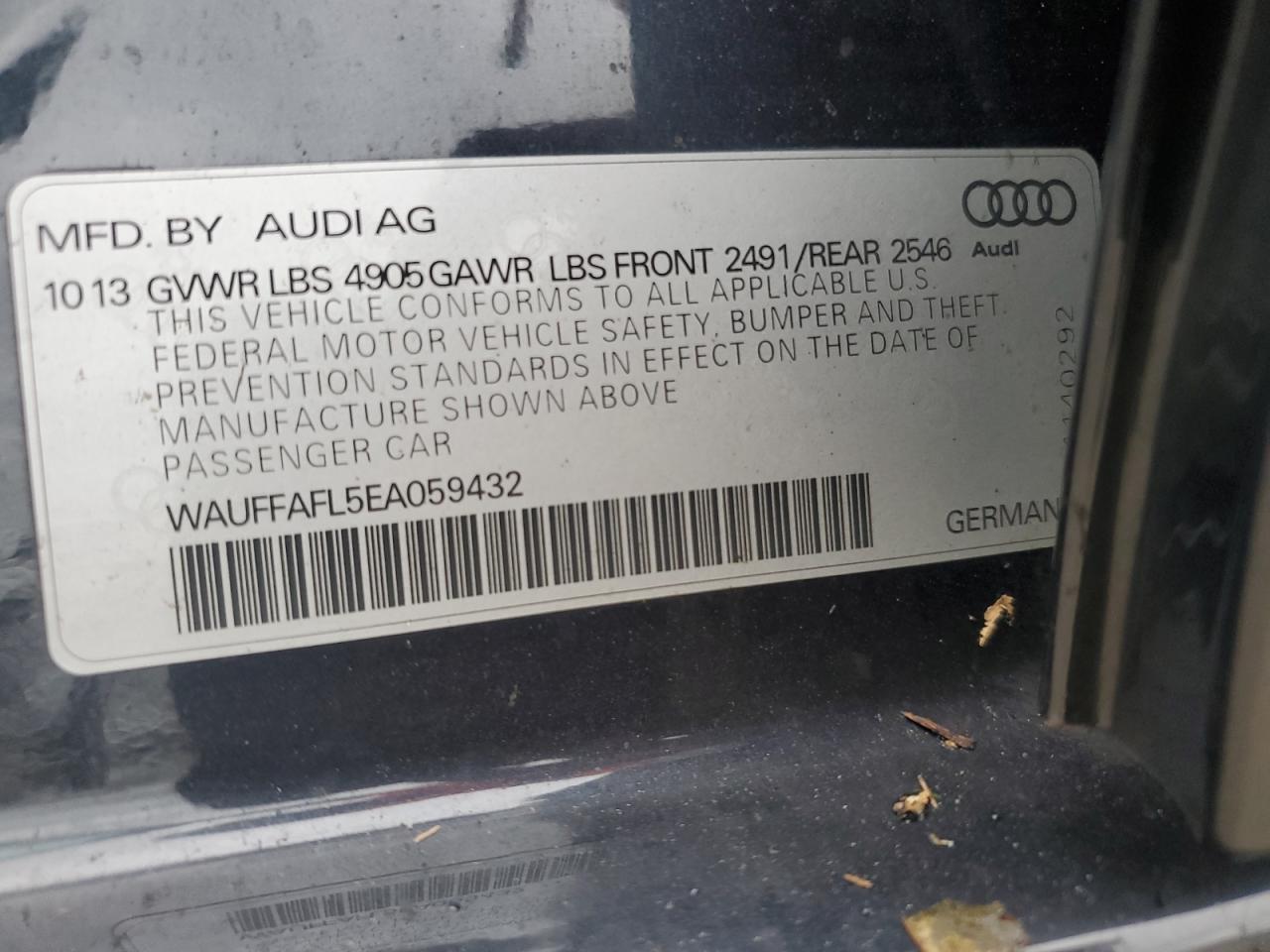 2014 Audi A4 Premium Plus VIN: WAUFFAFL5EA059432 Lot: 73920874