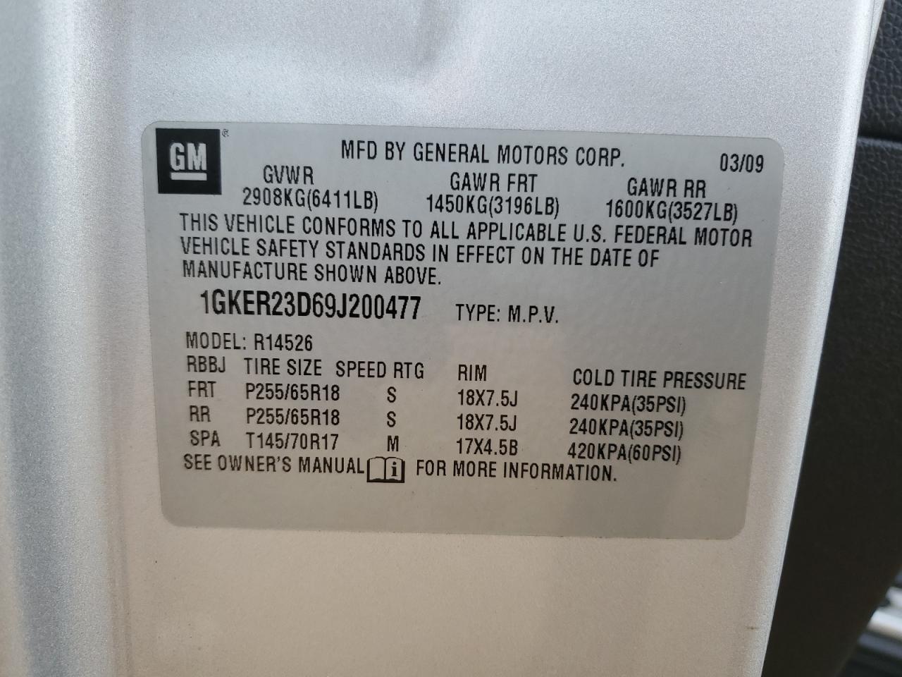 2009 GMC Acadia Slt-1 VIN: 1GKER23D69J200477 Lot: 73938814