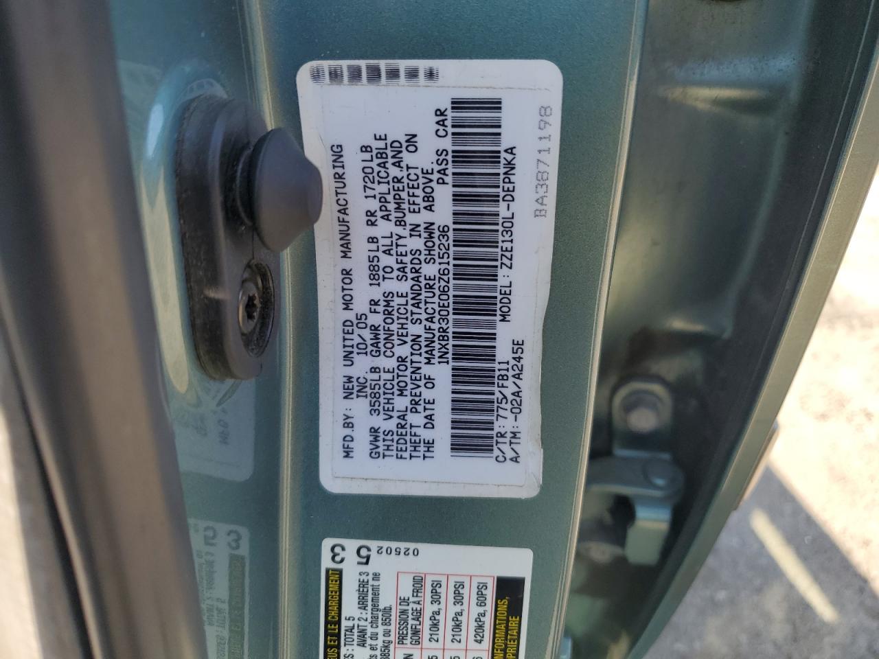 2006 Toyota Corolla Ce VIN: 1NXBR30E06Z615236 Lot: 75548594