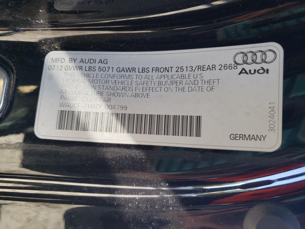 WAUCFAFH8DN004799 2013 Audi A5 Premium