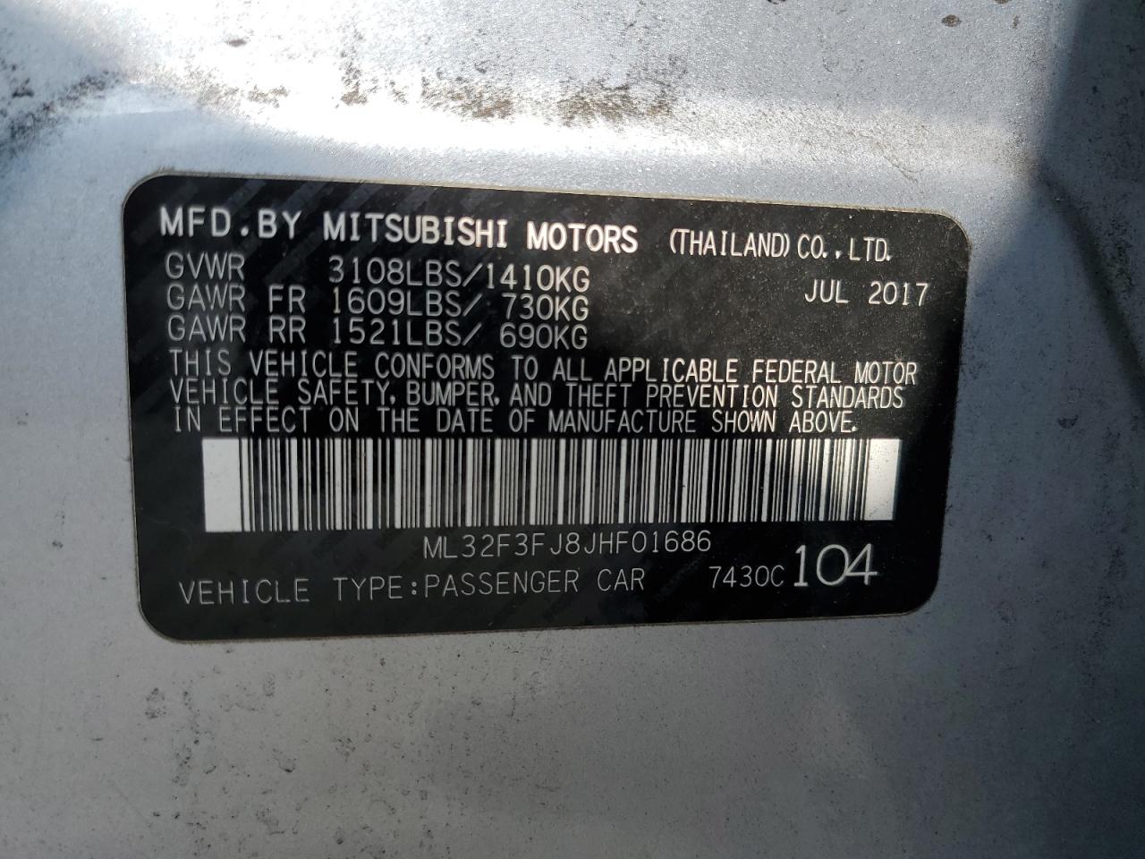 2018 Mitsubishi Mirage G4 Es VIN: ML32F3FJ8JHF01686 Lot: 76114384