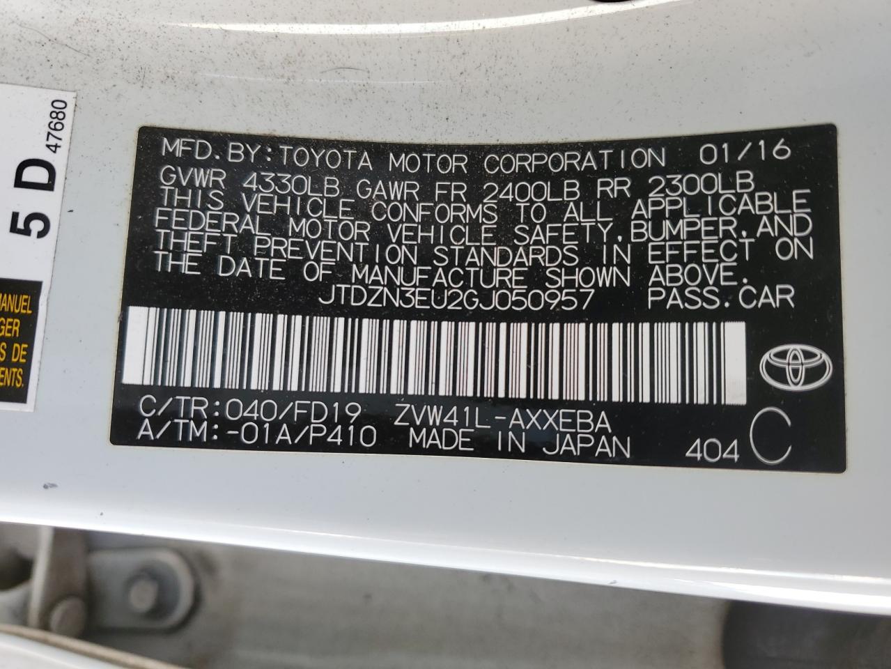 2016 Toyota Prius V VIN: JTDZN3EU2GJ050957 Lot: 78144864