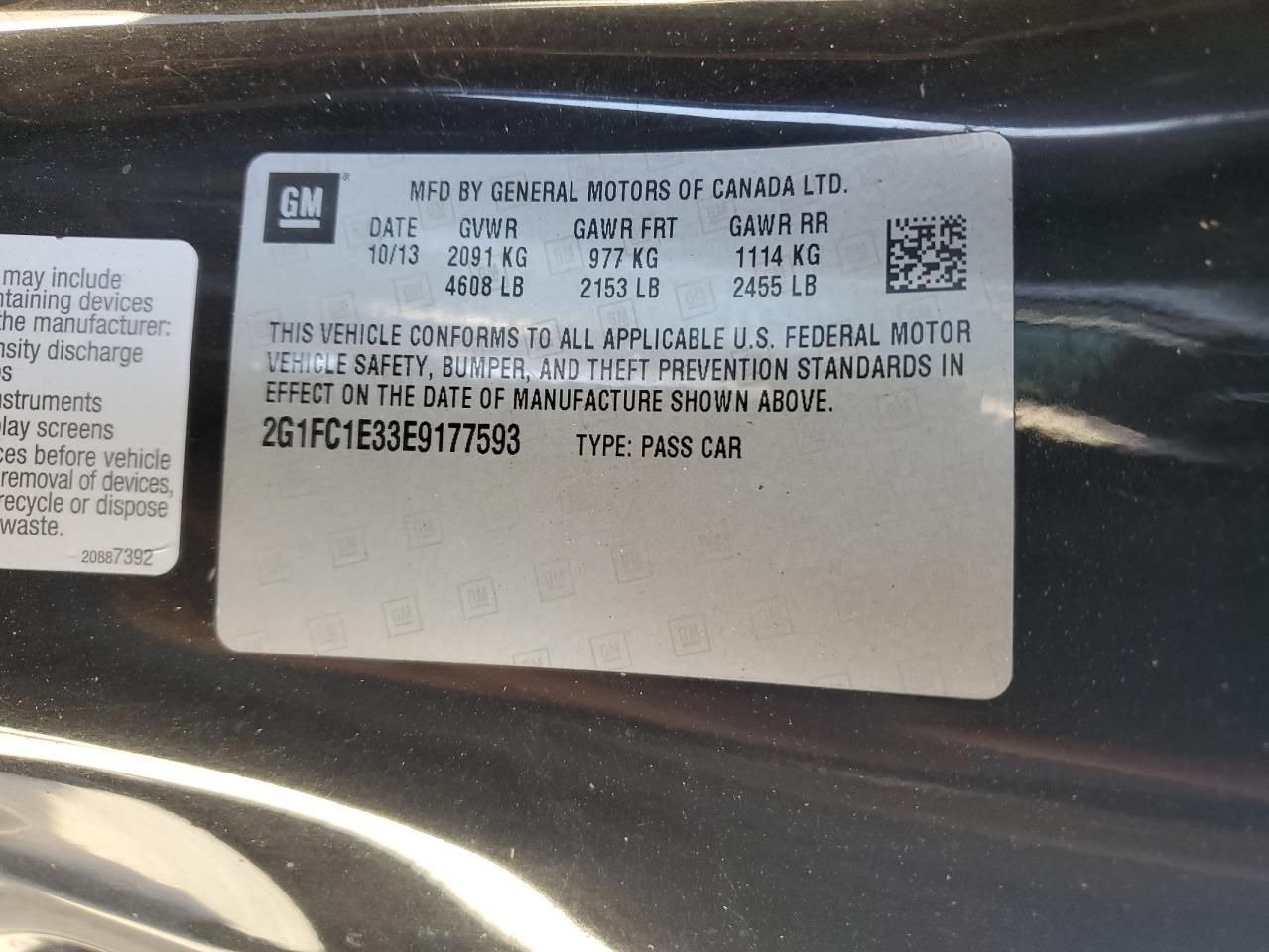 2G1FC1E33E9177593 2014 Chevrolet Camaro Lt