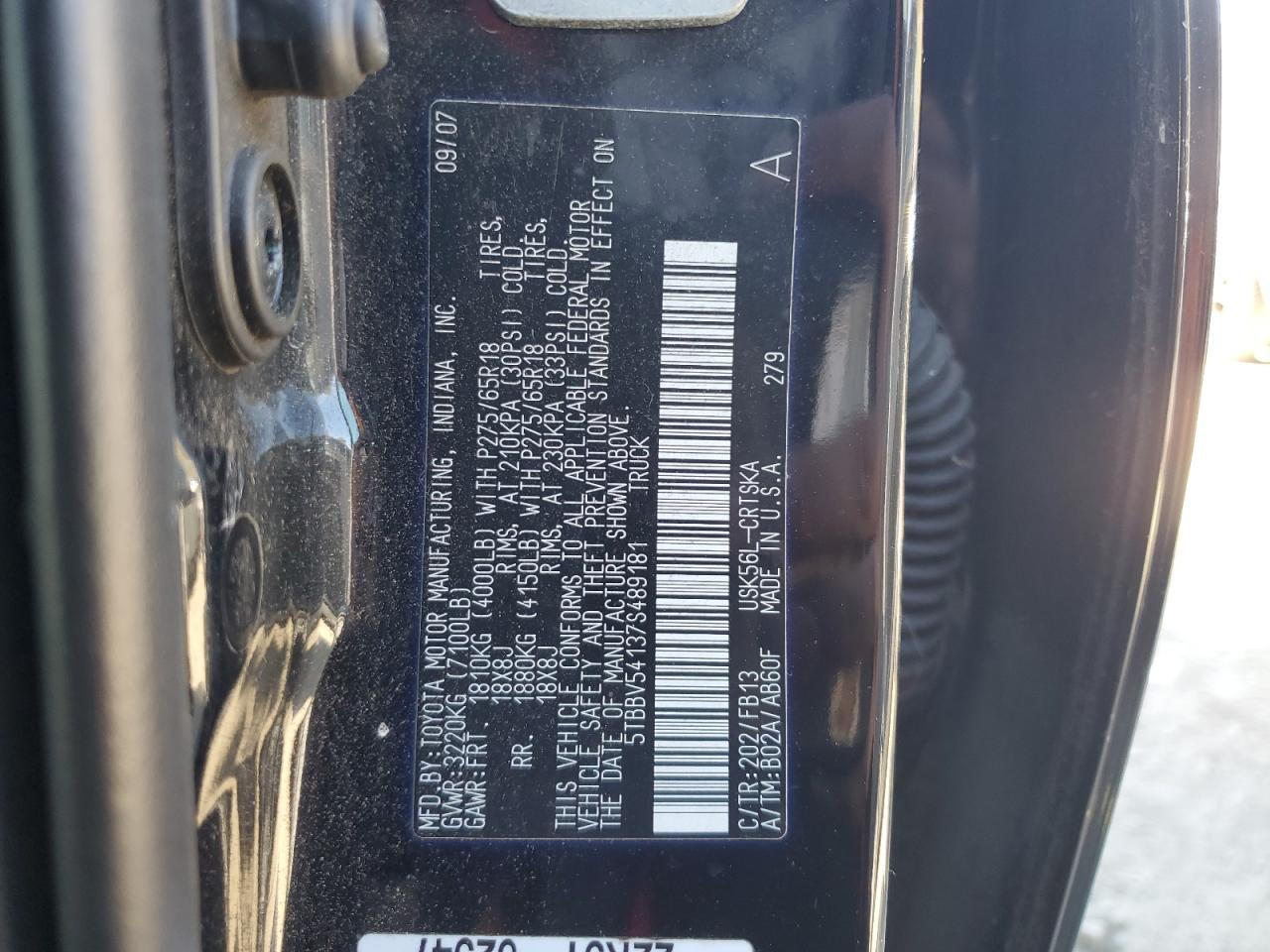 5TBBV54137S489181 2007 Toyota Tundra Double Cab Sr5