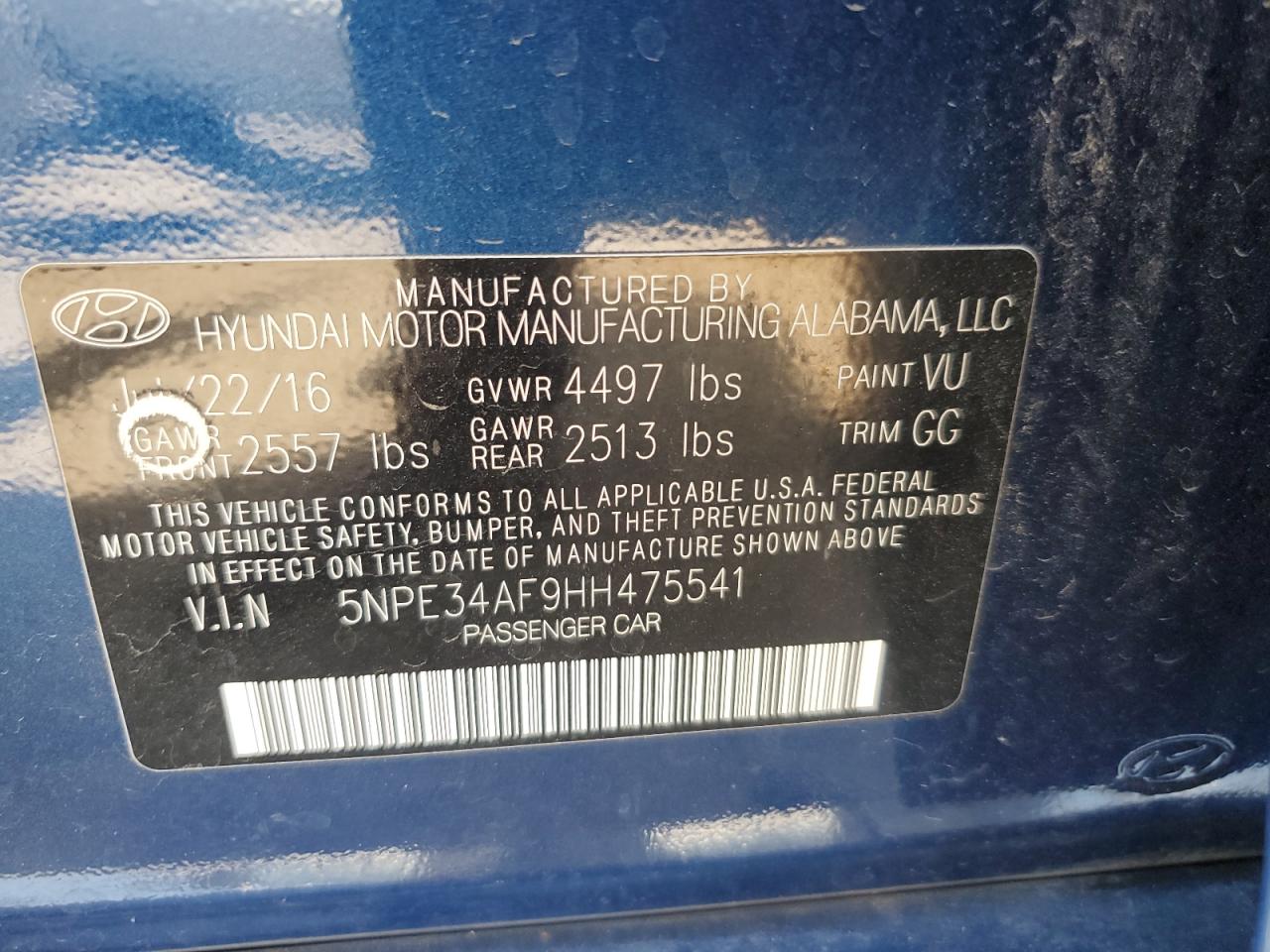 5NPE34AF9HH475541 2017 Hyundai Sonata Sport