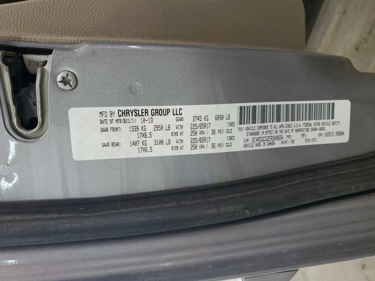 2014 Dodge Grand Caravan Sxt VIN: 2C4RDGCG2ER209654 Lot: 75924734