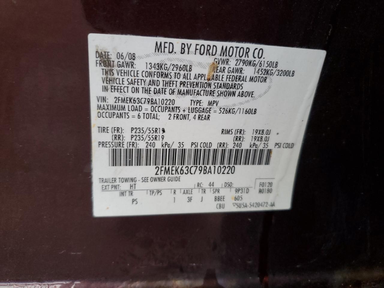 2FMEK63C79BA10220 2009 Ford Flex Limited