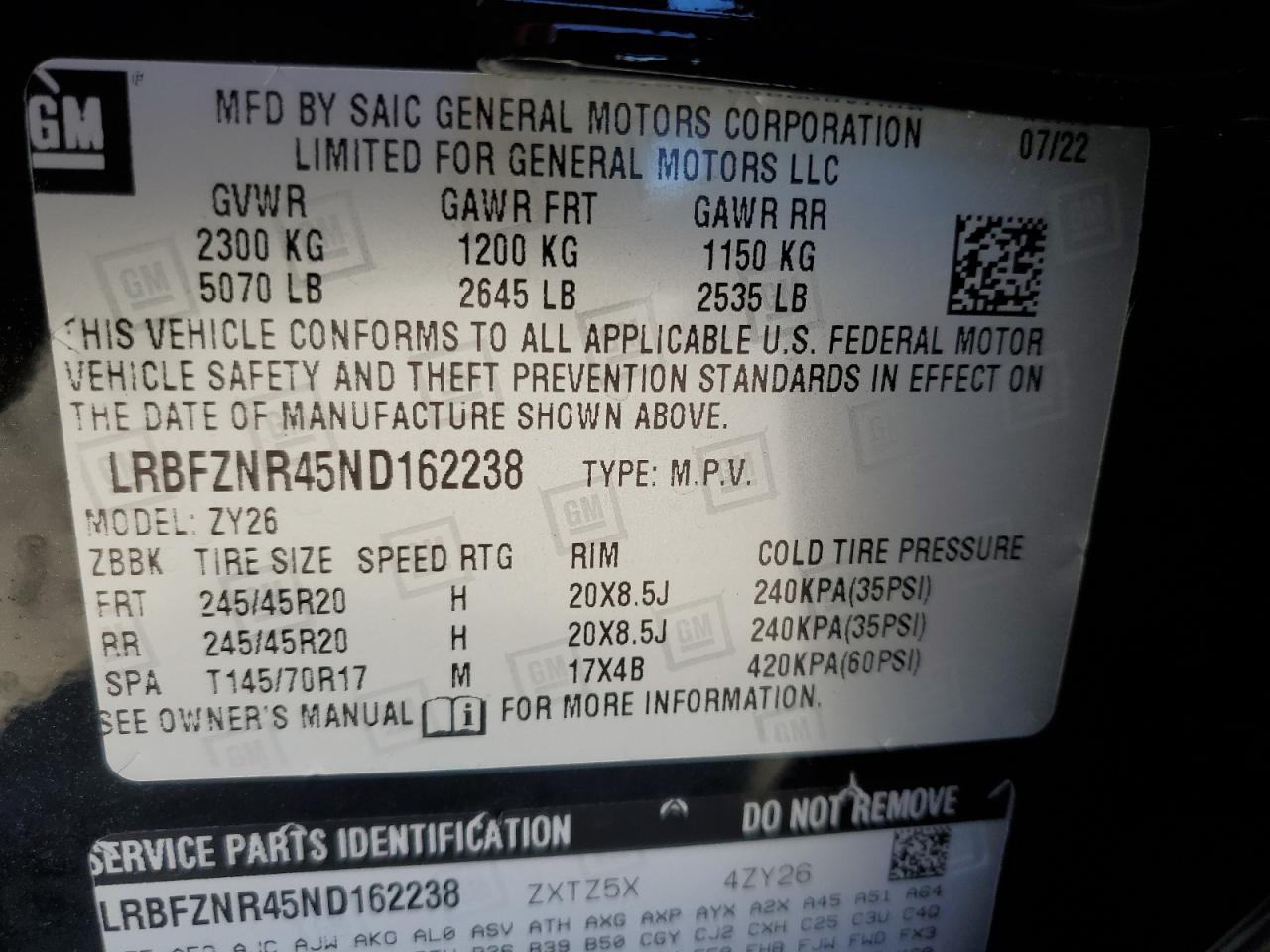 2022 Buick Envision Essence VIN: LRBFZNR45ND162238 Lot: 74949424