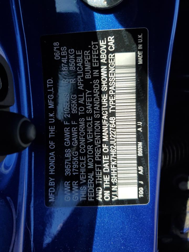 SHHFK7H62JU227648 2018 Honda Civic Ex