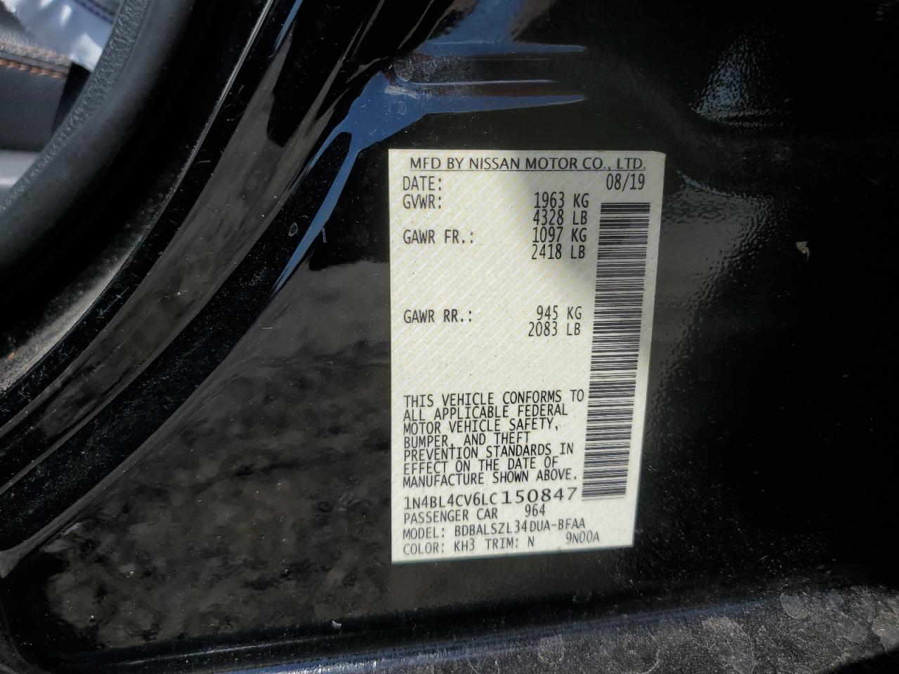 1N4BL4CV6LC150847 2020 Nissan Altima Sr