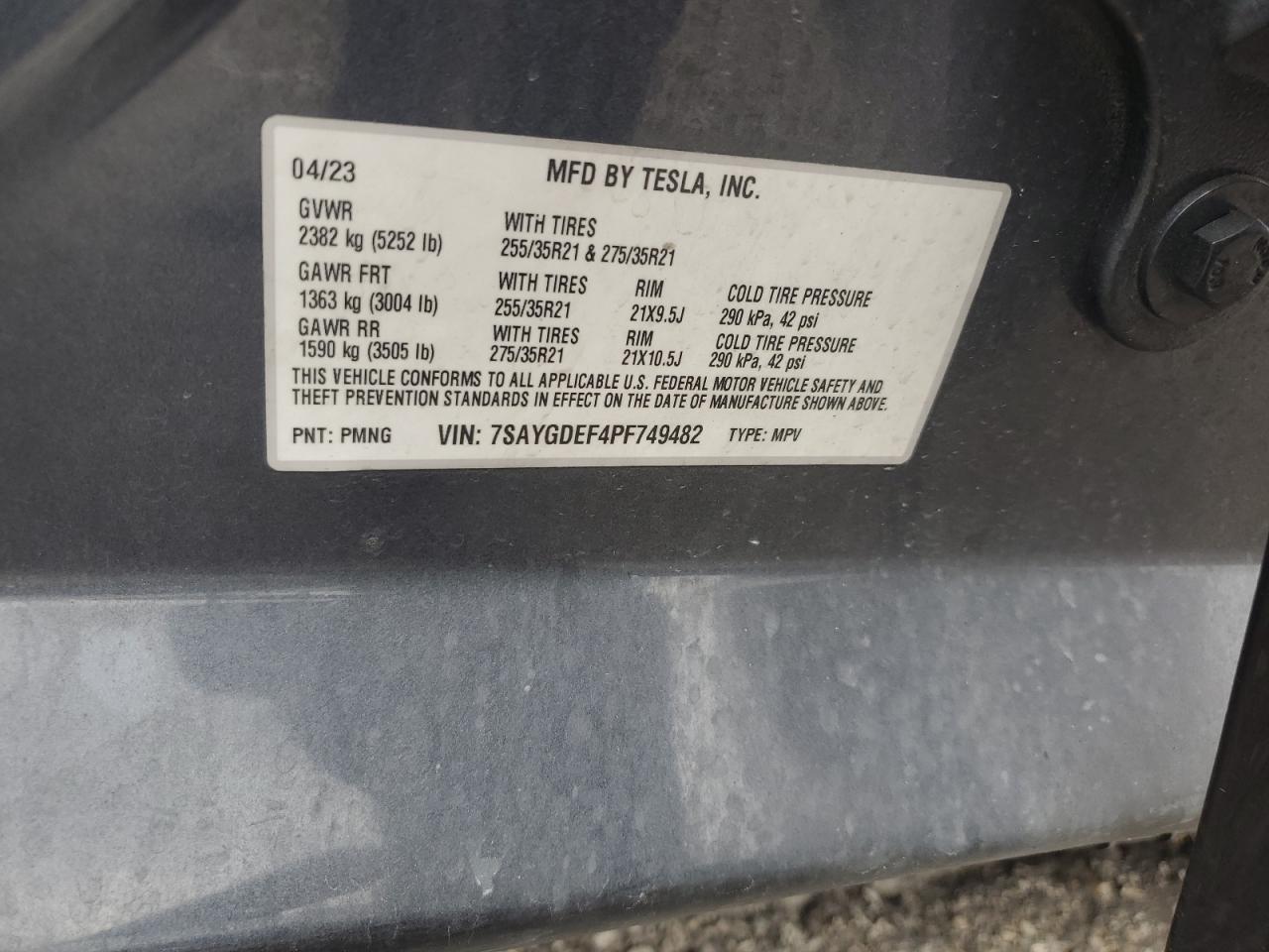 7SAYGDEF4PF749482 2023 Tesla Model Y