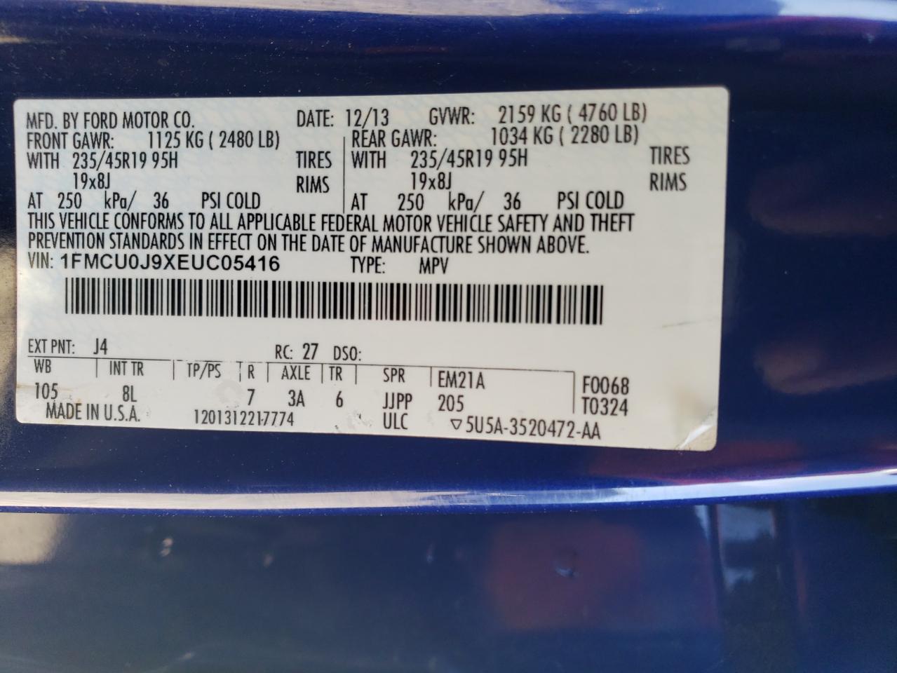 2014 Ford Escape Titanium VIN: 1FMCU0J9XEUC05416 Lot: 77451544