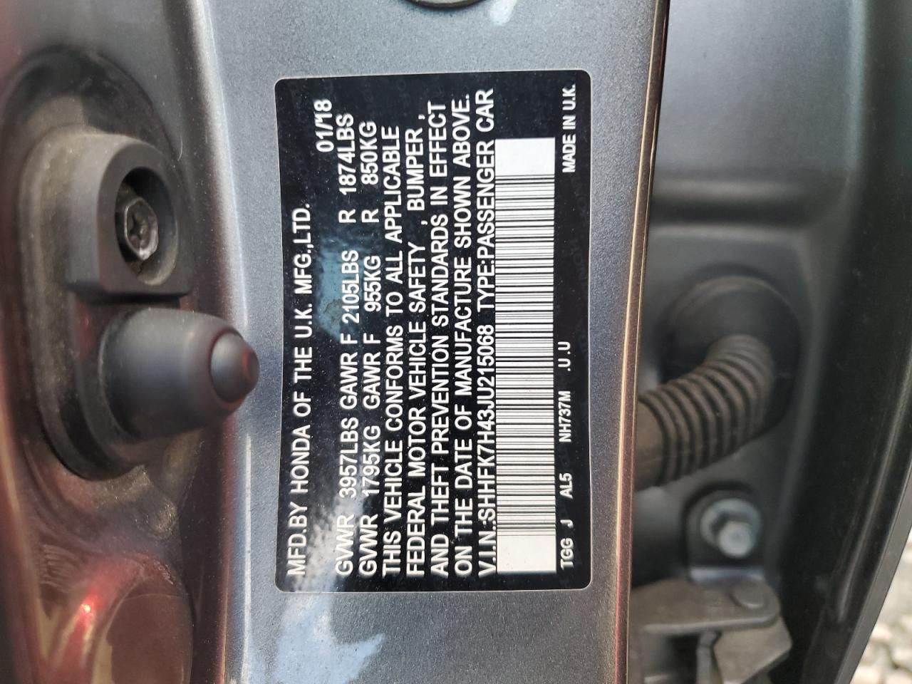 SHHFK7H43JU215068 2018 Honda Civic Sport