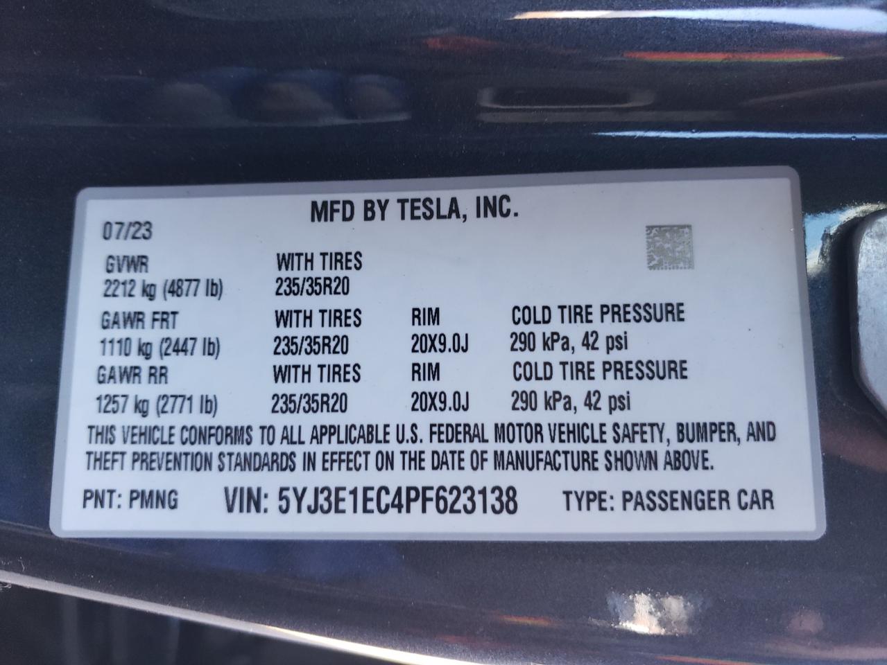 2023 Tesla Model 3 VIN: 5YJ3E1EC4PF623138 Lot: 73878684