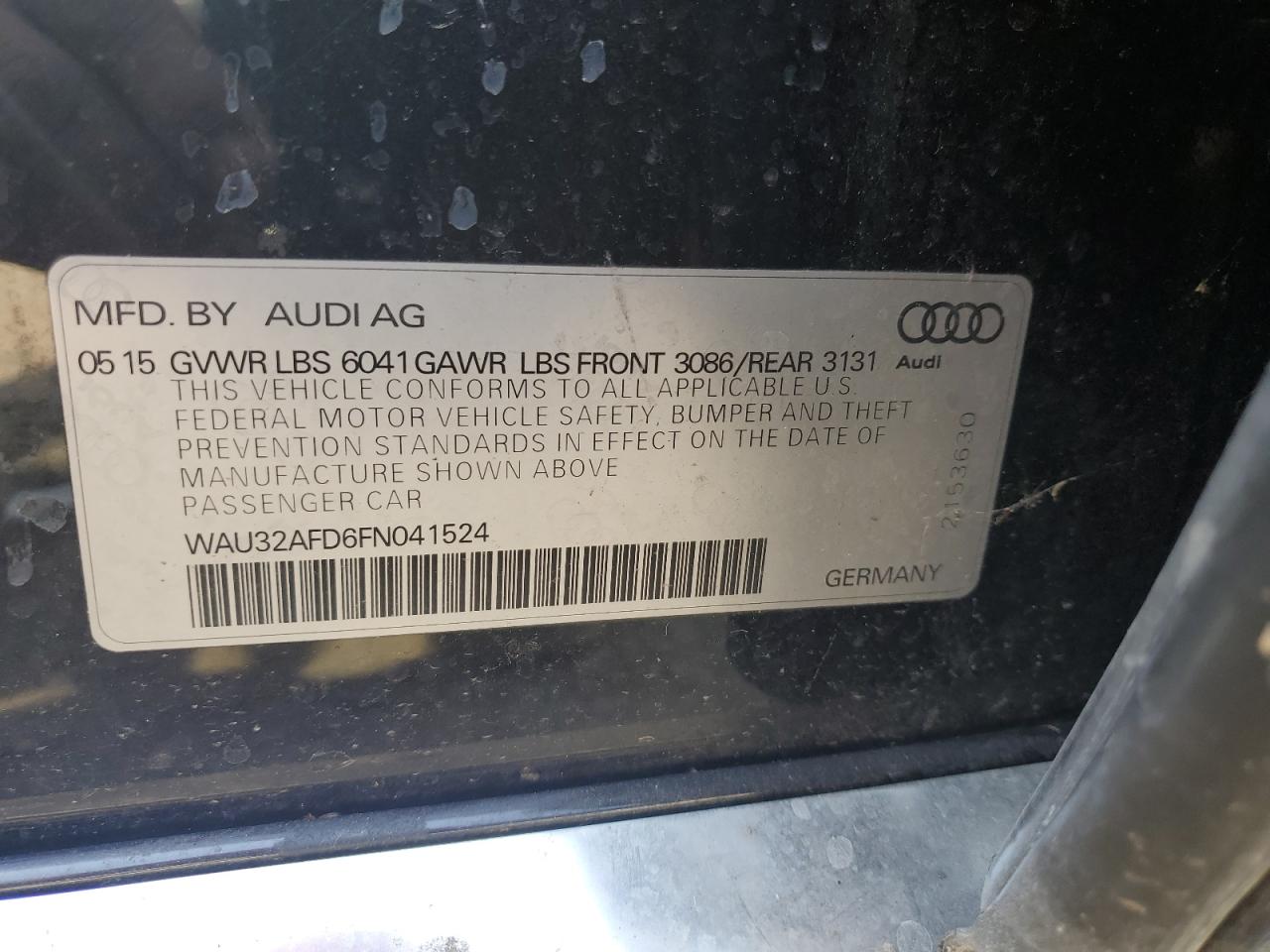 2015 Audi A8 L Quattro VIN: WAU32AFD6FN041524 Lot: 74621304