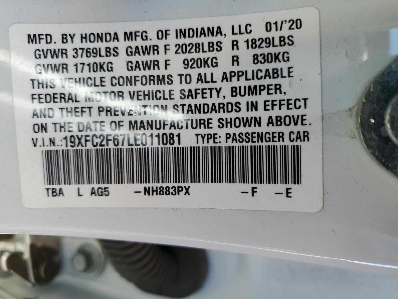 19XFC2F67LE011081 2020 Honda Civic Lx