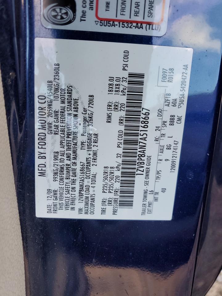 2010 Ford Mustang VIN: 1ZVBP8AN7A5168667 Lot: 78954964