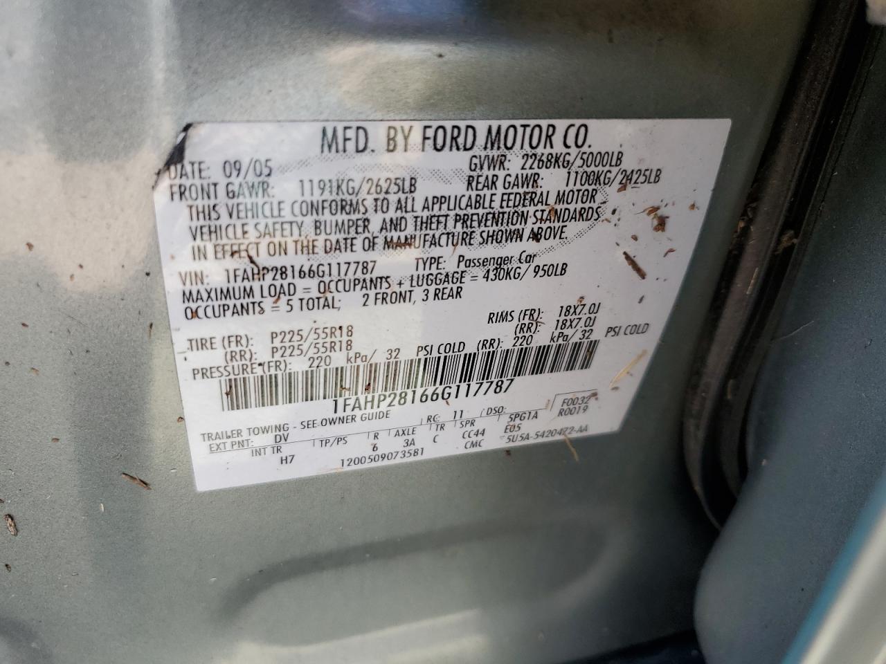 2006 Ford Five Hundred Limited VIN: 1FAHP28166G117787 Lot: 75177994