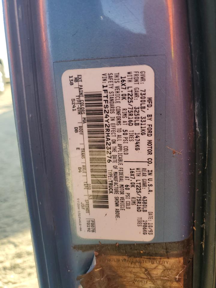 1994 Ford Econoline E250 Super Duty Van VIN: 1FTFS24Y2RHA23276 Lot: 75202534