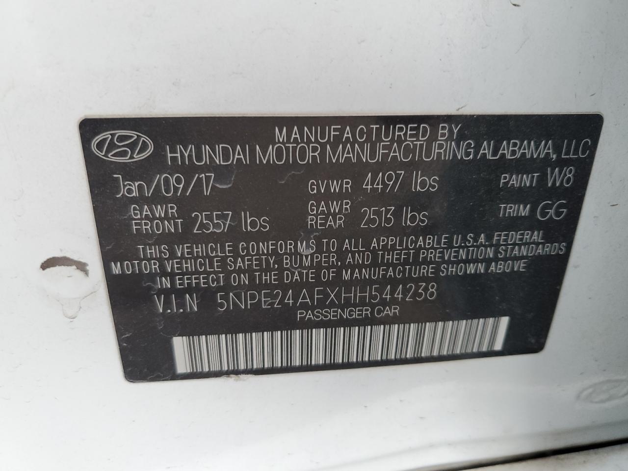 5NPE24AFXHH544238 2017 Hyundai Sonata Se