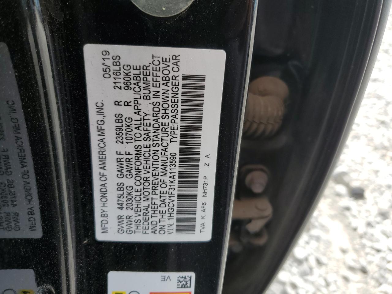 1HGCV1F31KA113590 2019 Honda Accord Sport