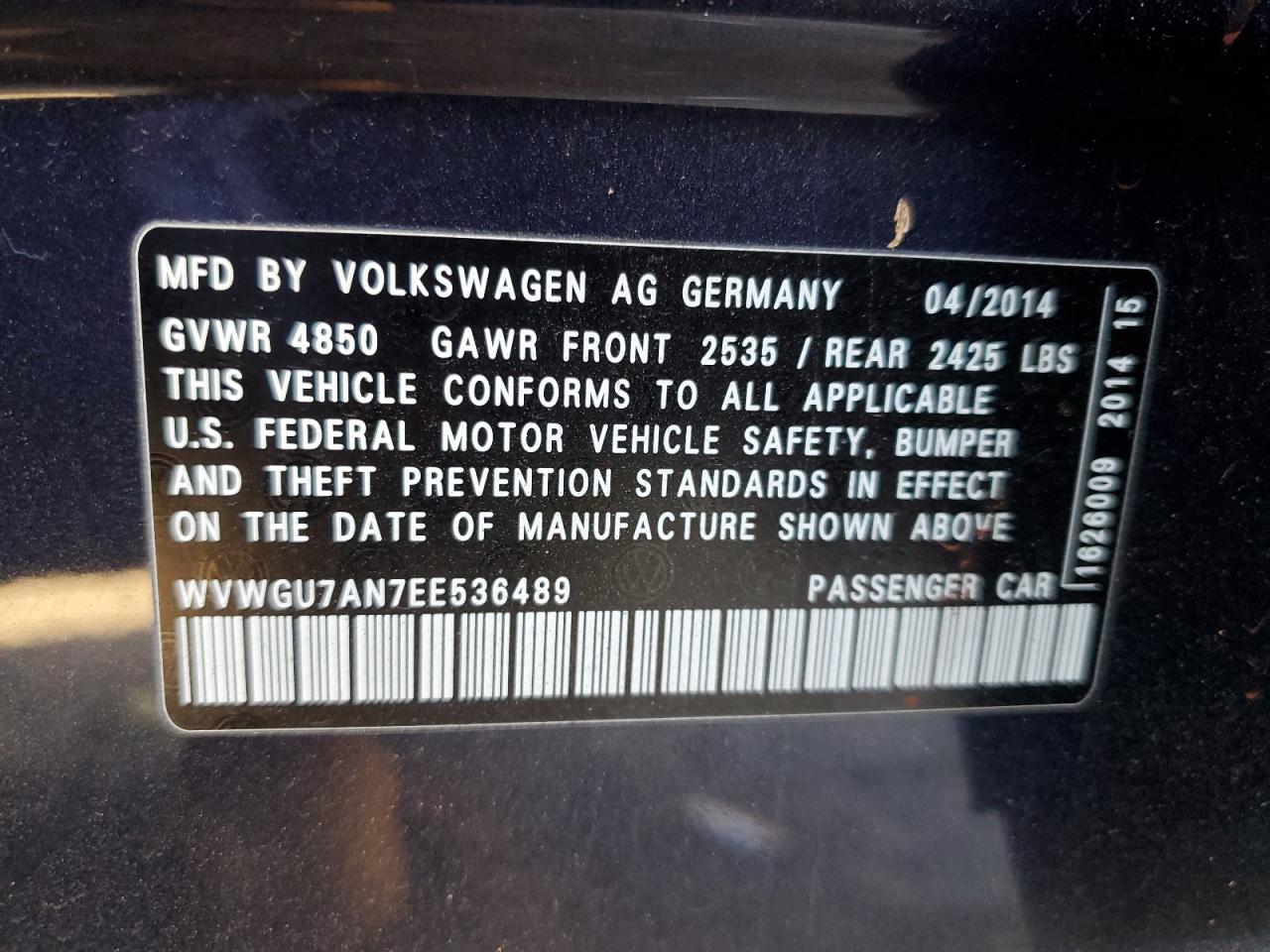 WVWGU7AN7EE536489 2014 Volkswagen Cc Vr6 4Motion