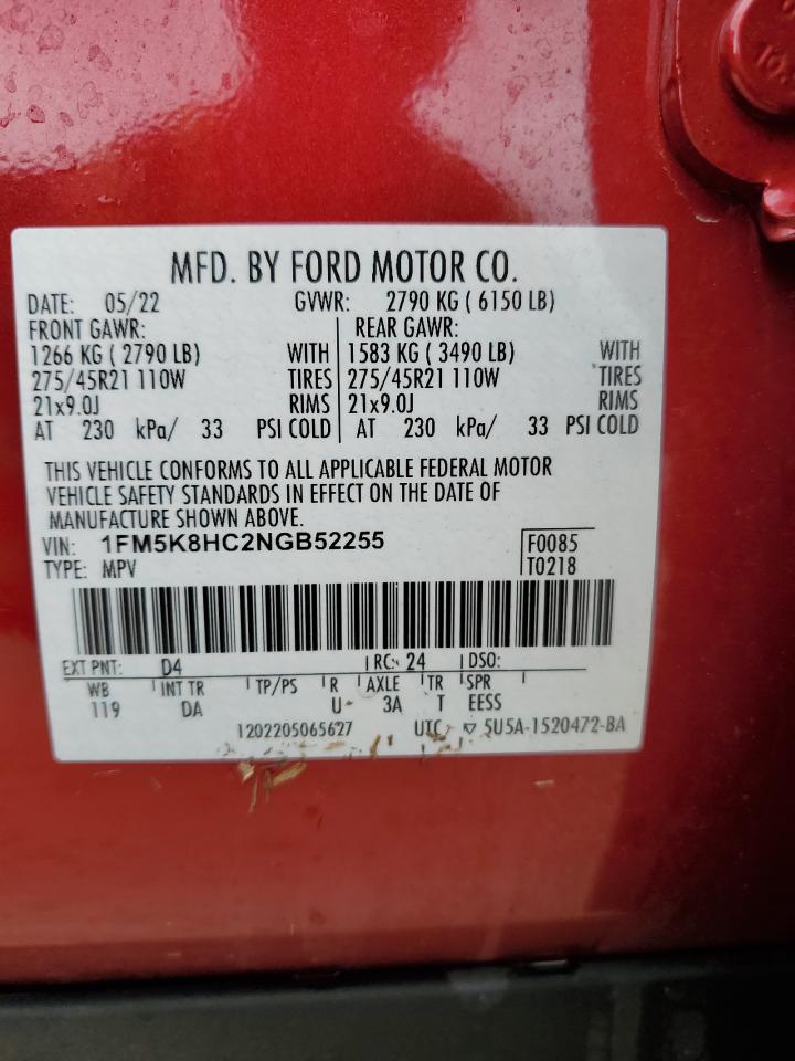 2022 Ford Explorer Platinum VIN: 1FM5K8HC2NGB52255 Lot: 74193644