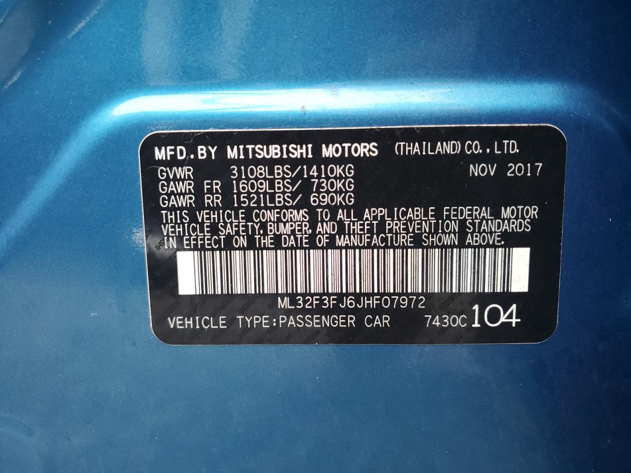 ML32F3FJ6JHF07972 2018 Mitsubishi Mirage G4 Es